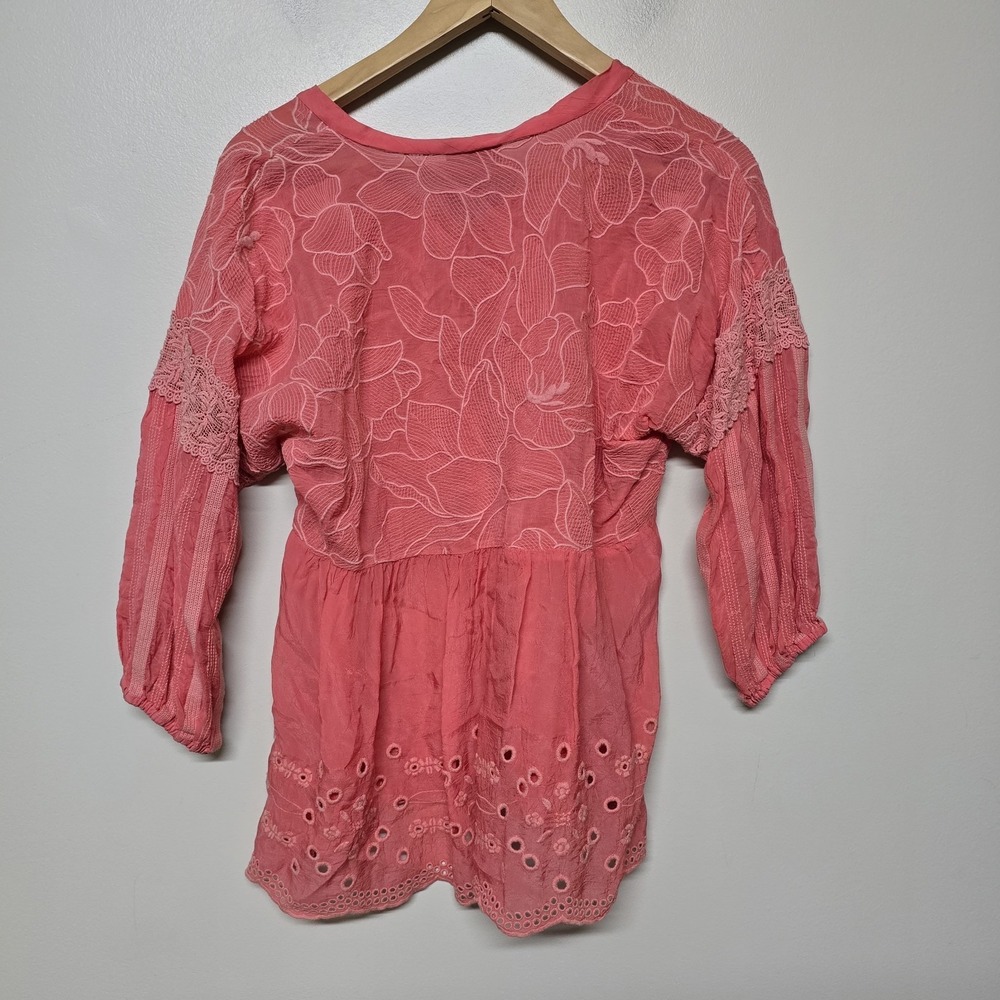 Johnny Was Gracie Latitude Blouse Pink Embroidered Lace Eyelet Crochet Sz S Boho - Picture 5 of 7